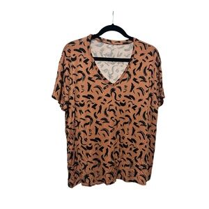 Nine West Black Patterned Brown Short Sleeve Top XL